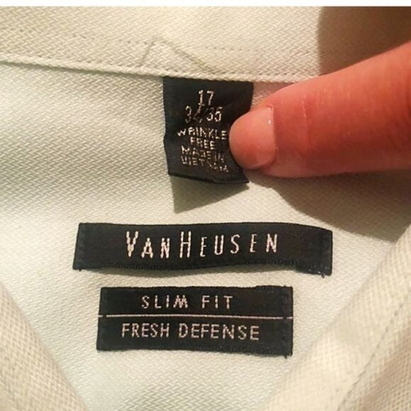 Van Heusen Slim Fit Fresh Defense Wrinkle-Free Dress Shirt 17 34/35 Light Green - Picture 3 of 5